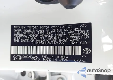 2024 Toyota Corolla Hybrid Se из США, поврежденный, VIN JTDBCMFE3RJ024729